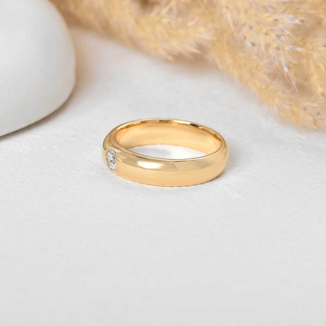 Classic Bezel-Set Diamond Wide Gold Men's Band
