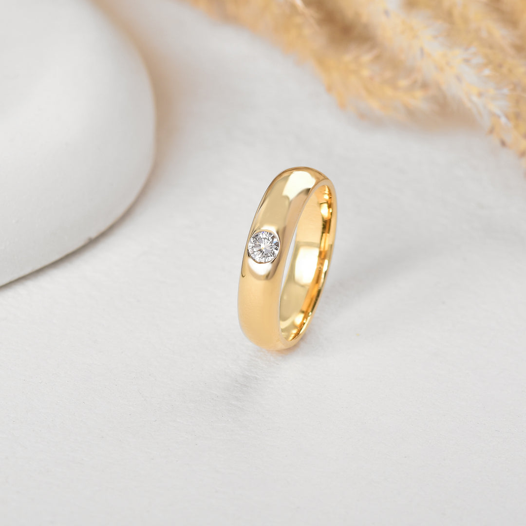 Classic Bezel-Set Diamond Wide Gold Men's Band
