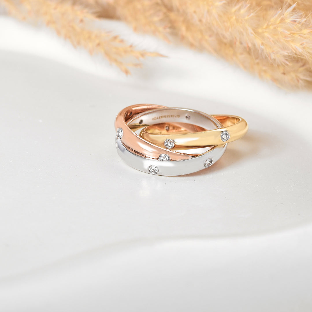 Vintage Trinity 3 Tone Lab Diamond Gold Bands
