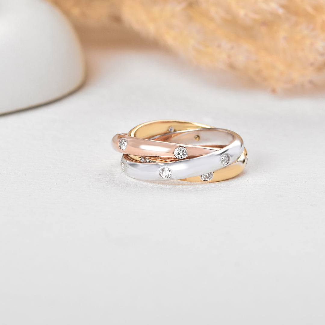 Vintage Trinity 3 Tone Lab Diamond Gold Bands