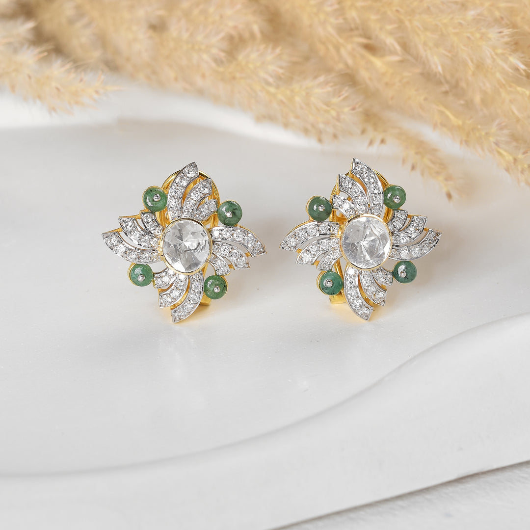 Floral Polki & Diamond Studs