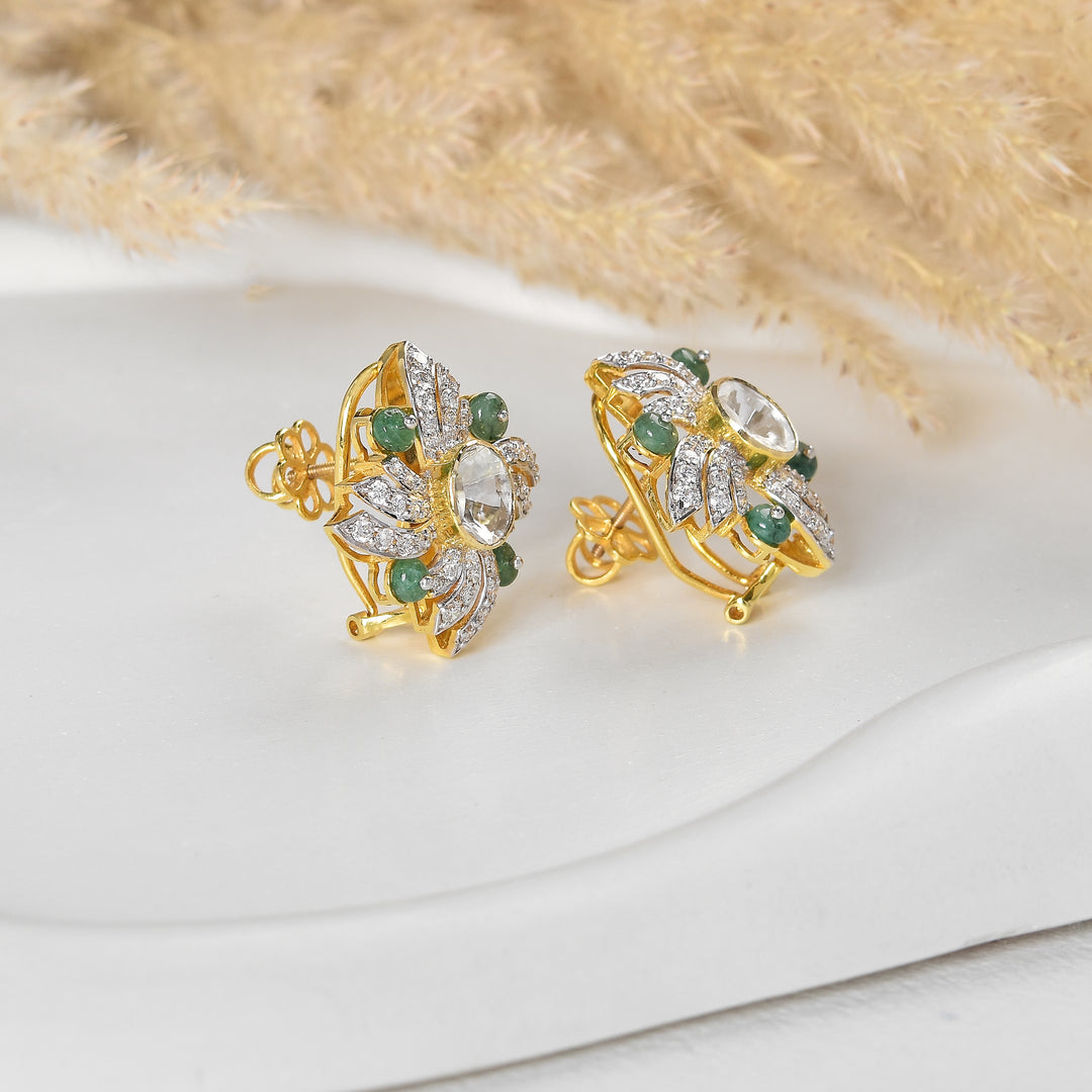 Floral Polki & Diamond Studs