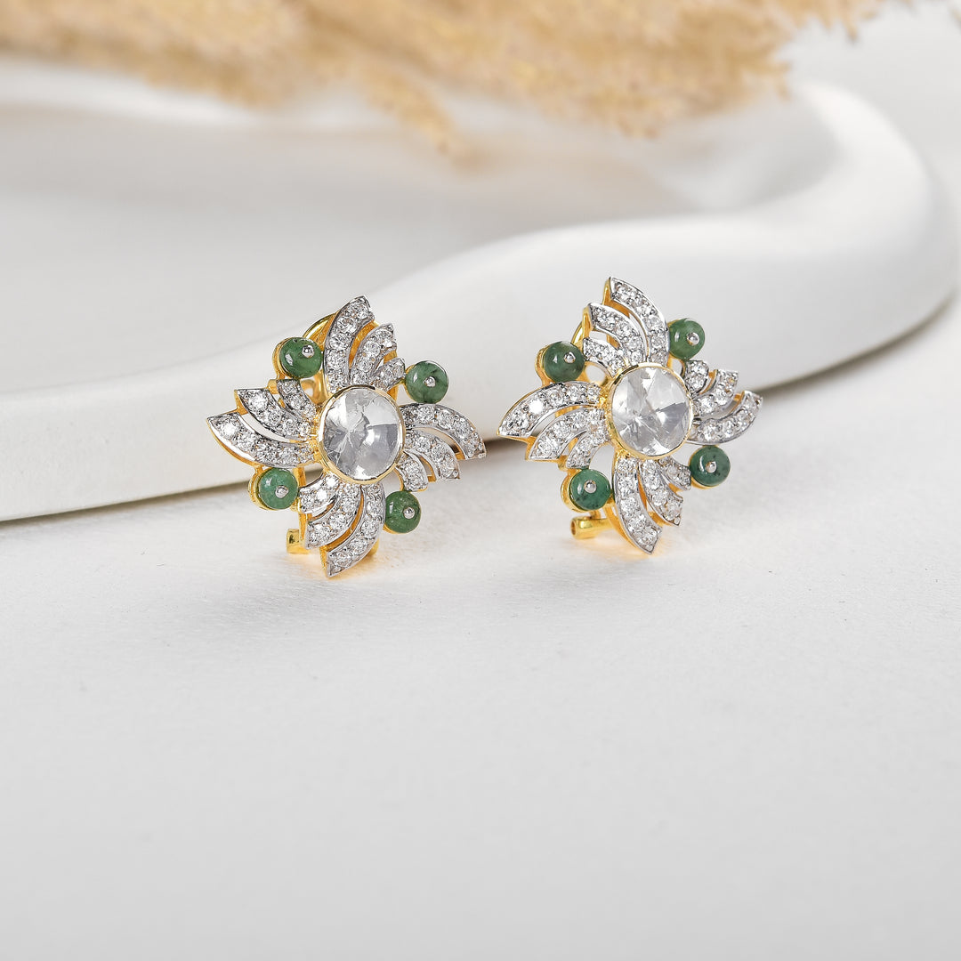 Floral Polki & Diamond Studs