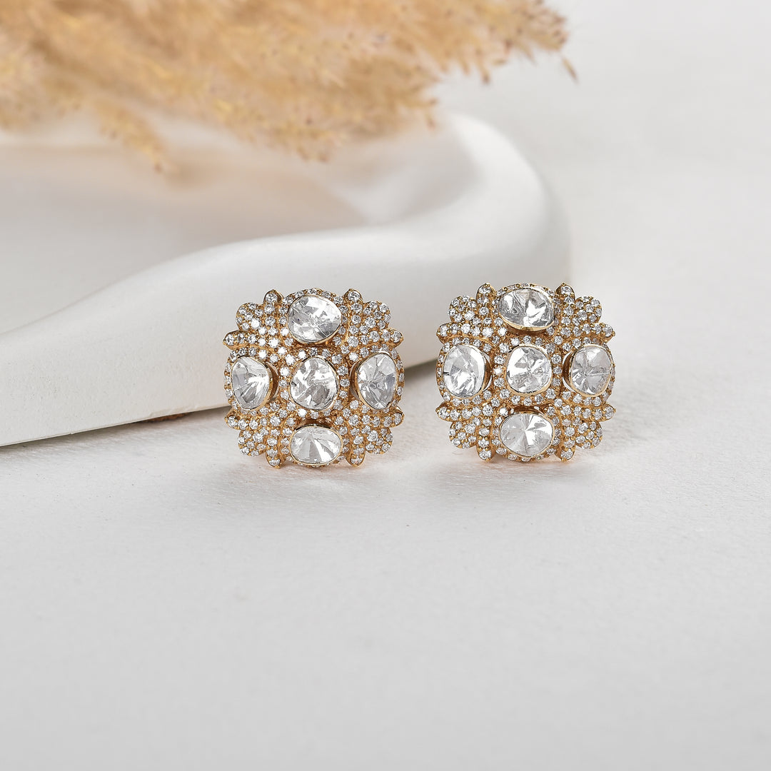 Lab Grown Polki Diamonds Cluster Studs earrings