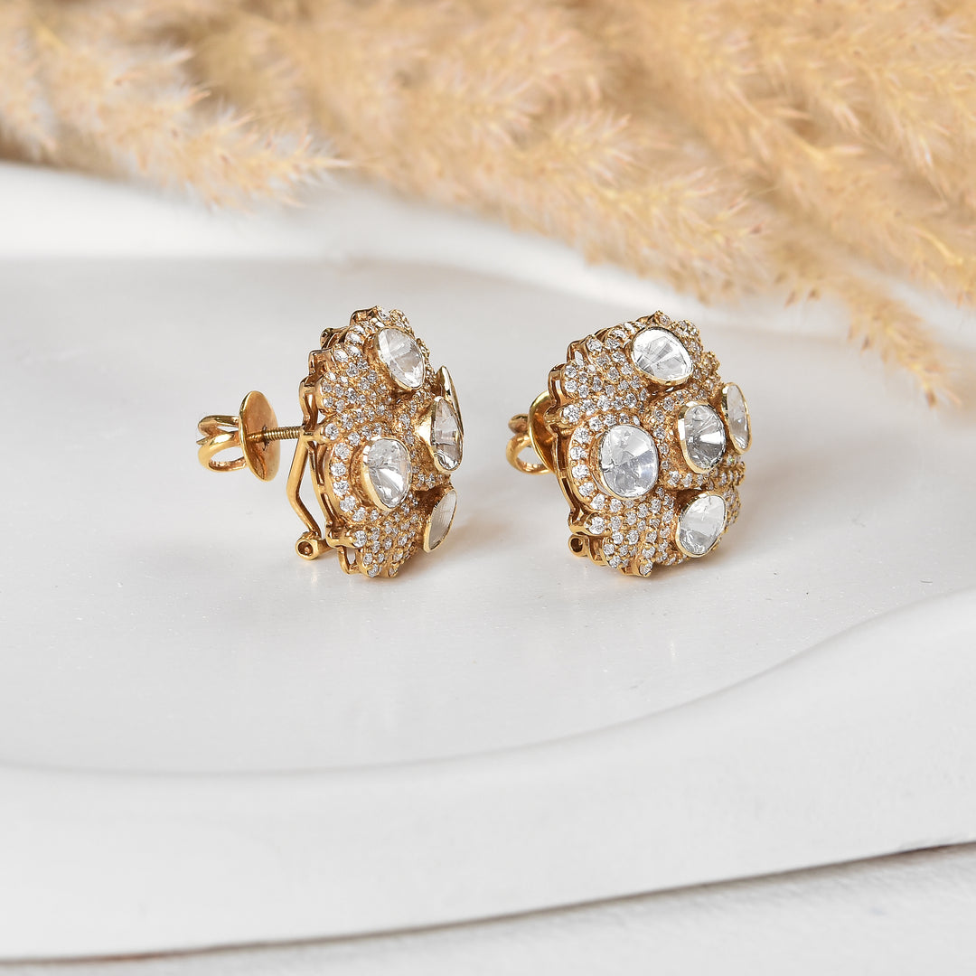 Lab Grown Polki Diamonds Cluster Studs earrings