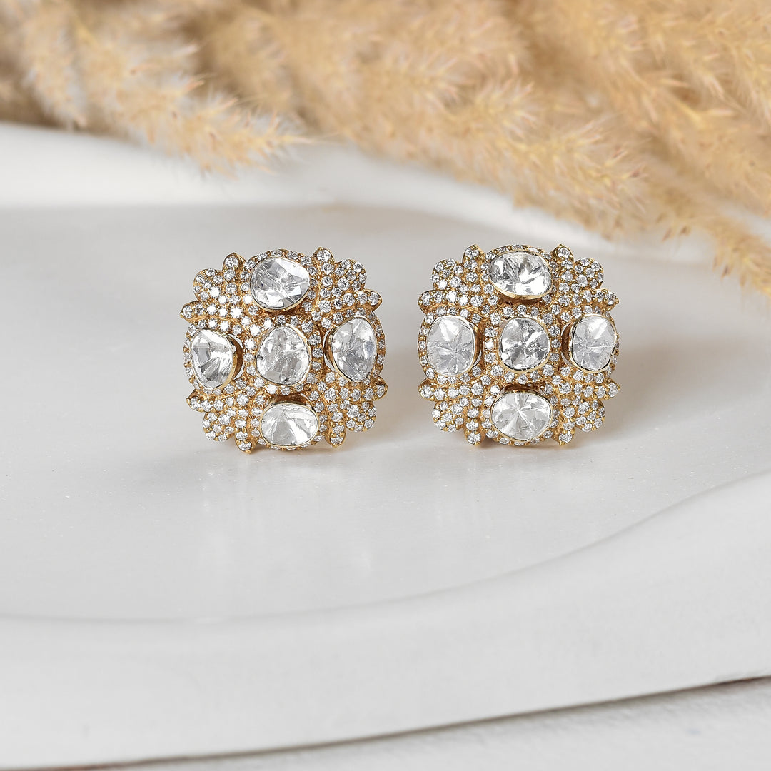 Lab Grown Polki Diamonds Cluster Studs earrings