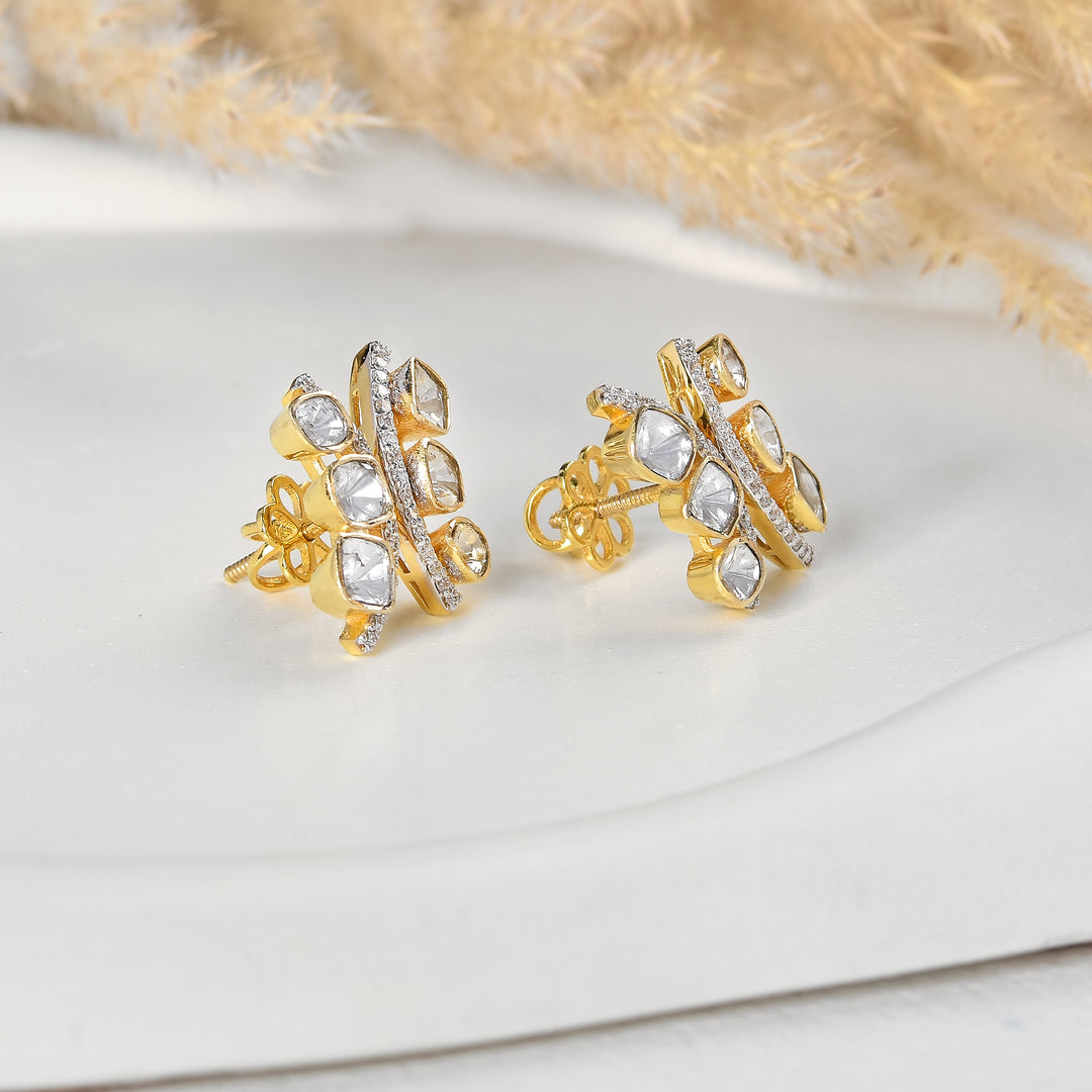 Contemporary Criss-Cross Lab Grown Polki & Diamond Studs