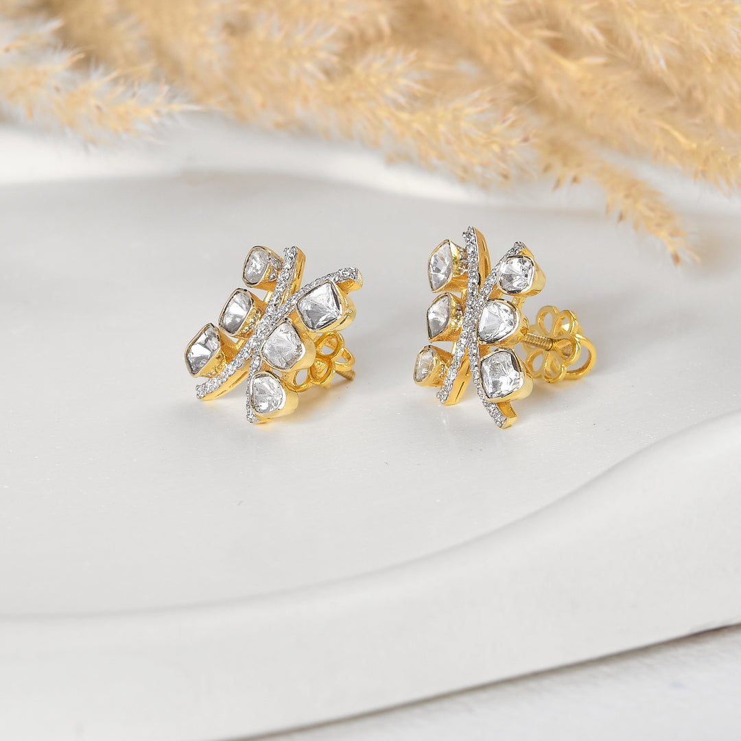 Contemporary Criss-Cross Lab Grown Polki & Diamond Studs