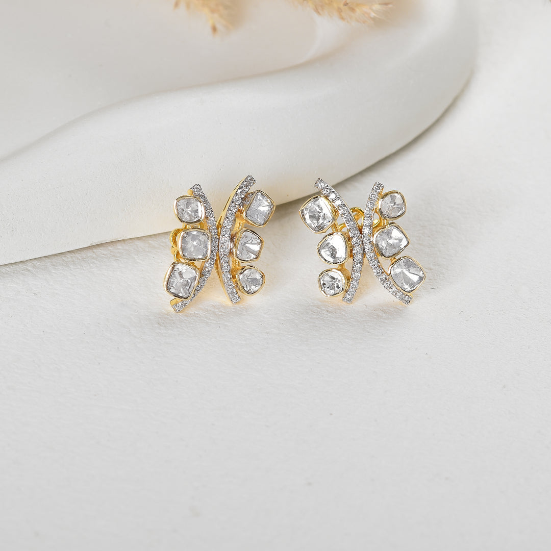 Contemporary Criss-Cross Lab Grown Polki & Diamond Studs