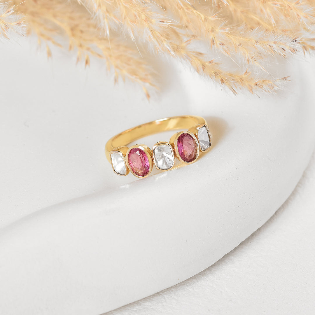 Tourmaline And Polki Half Eternity Band