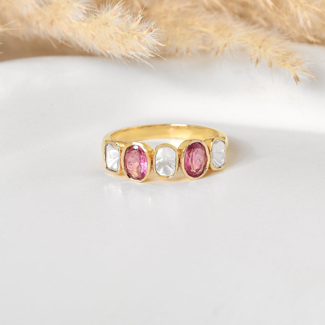 Tourmaline And Polki Half Eternity Band