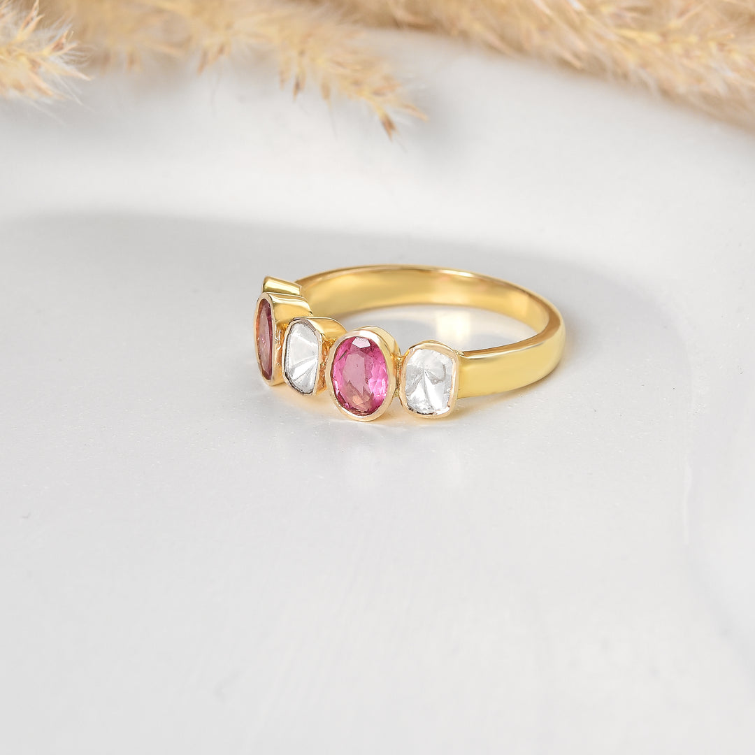 Tourmaline And Polki Half Eternity Band
