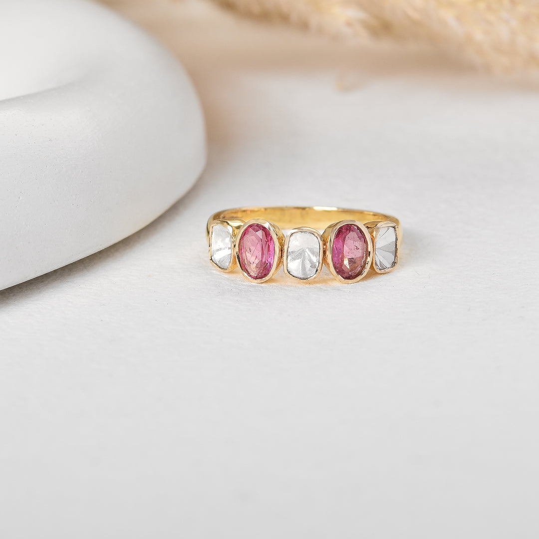 Tourmaline And Polki Half Eternity Band