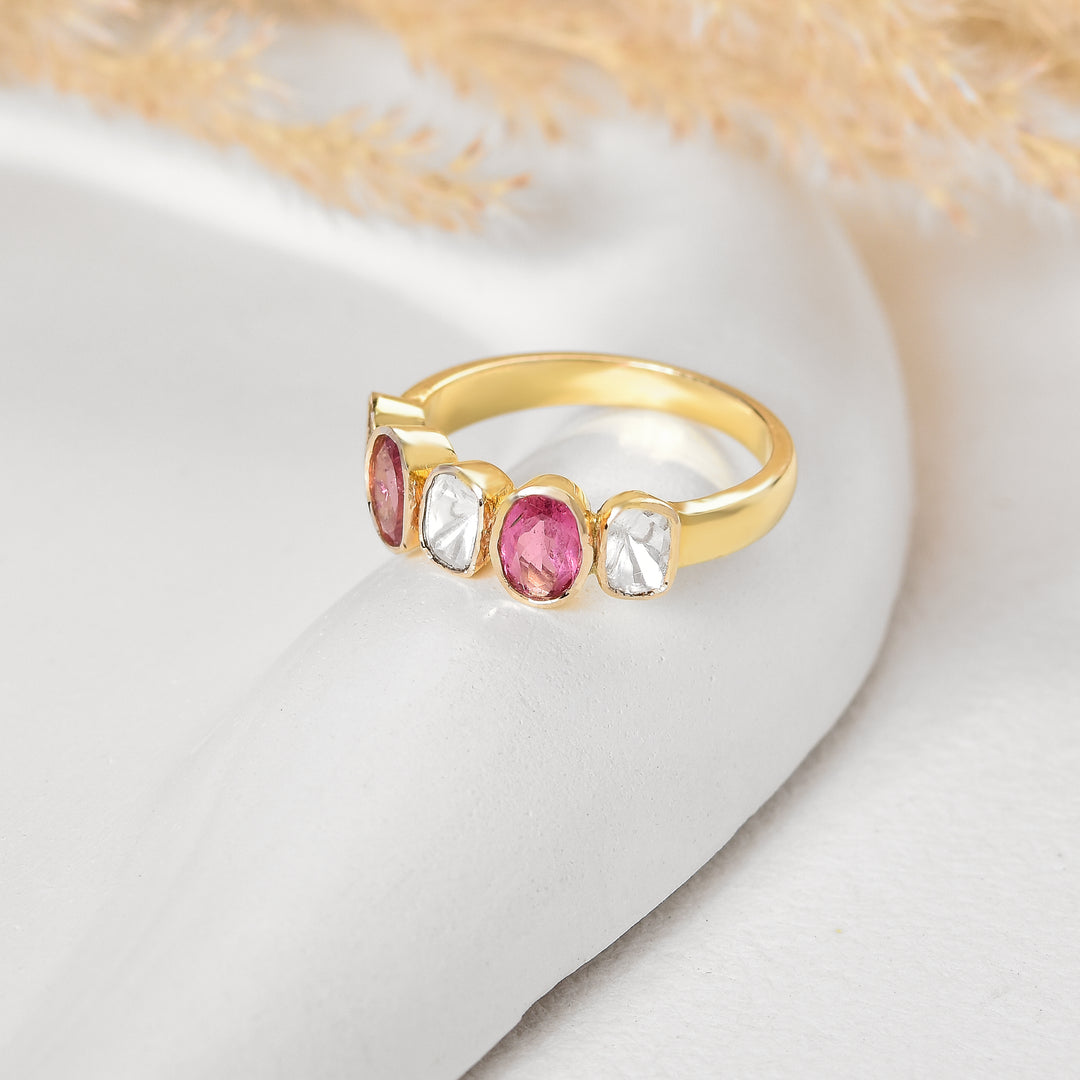 Tourmaline And Polki Half Eternity Band