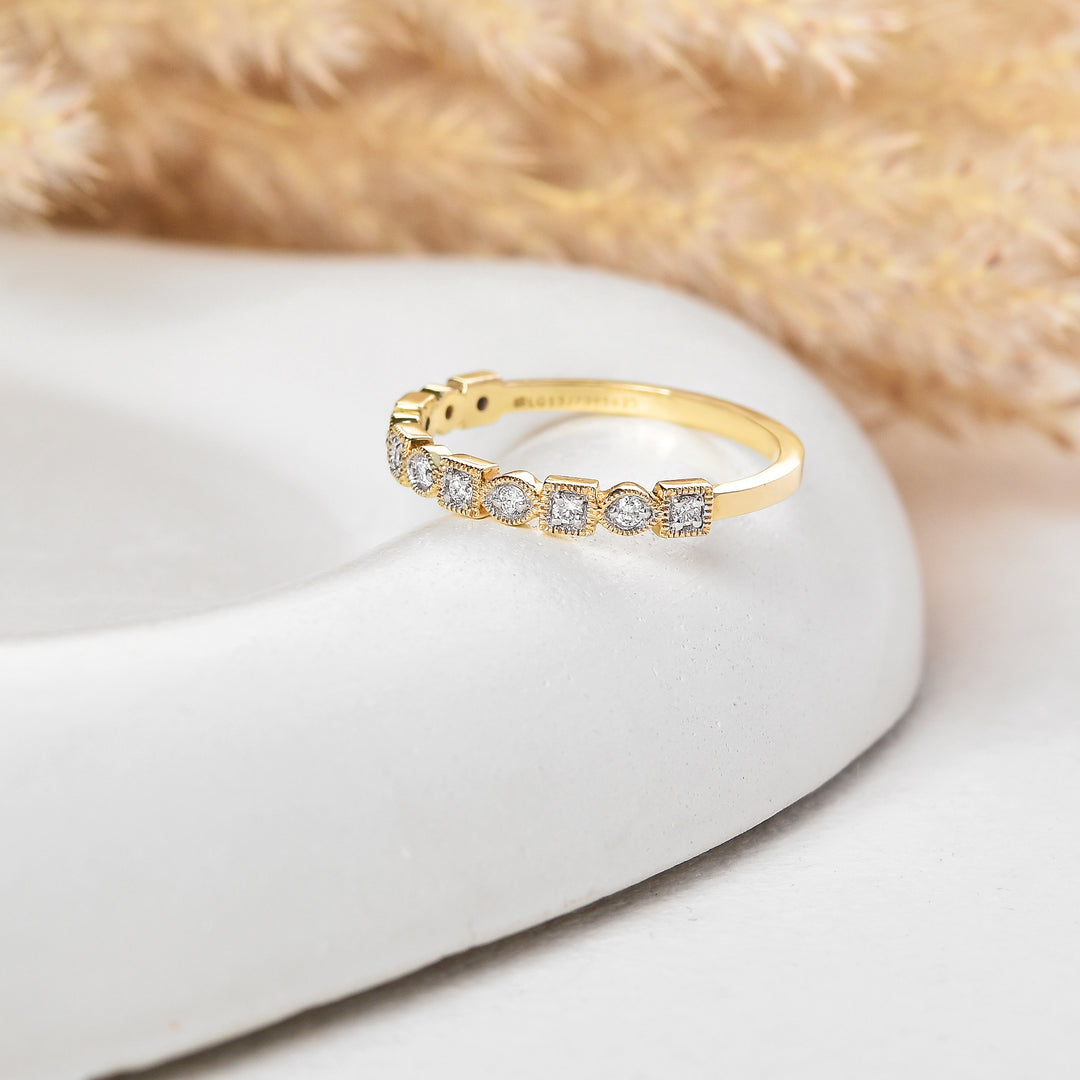 Milgrain Bezel Lab Grown Diamond Ring in Yellow Gold