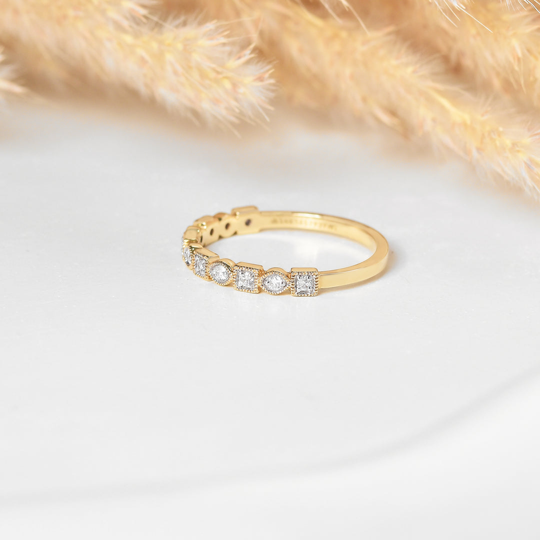 Milgrain Bezel Lab Grown Diamond Ring in Yellow Gold