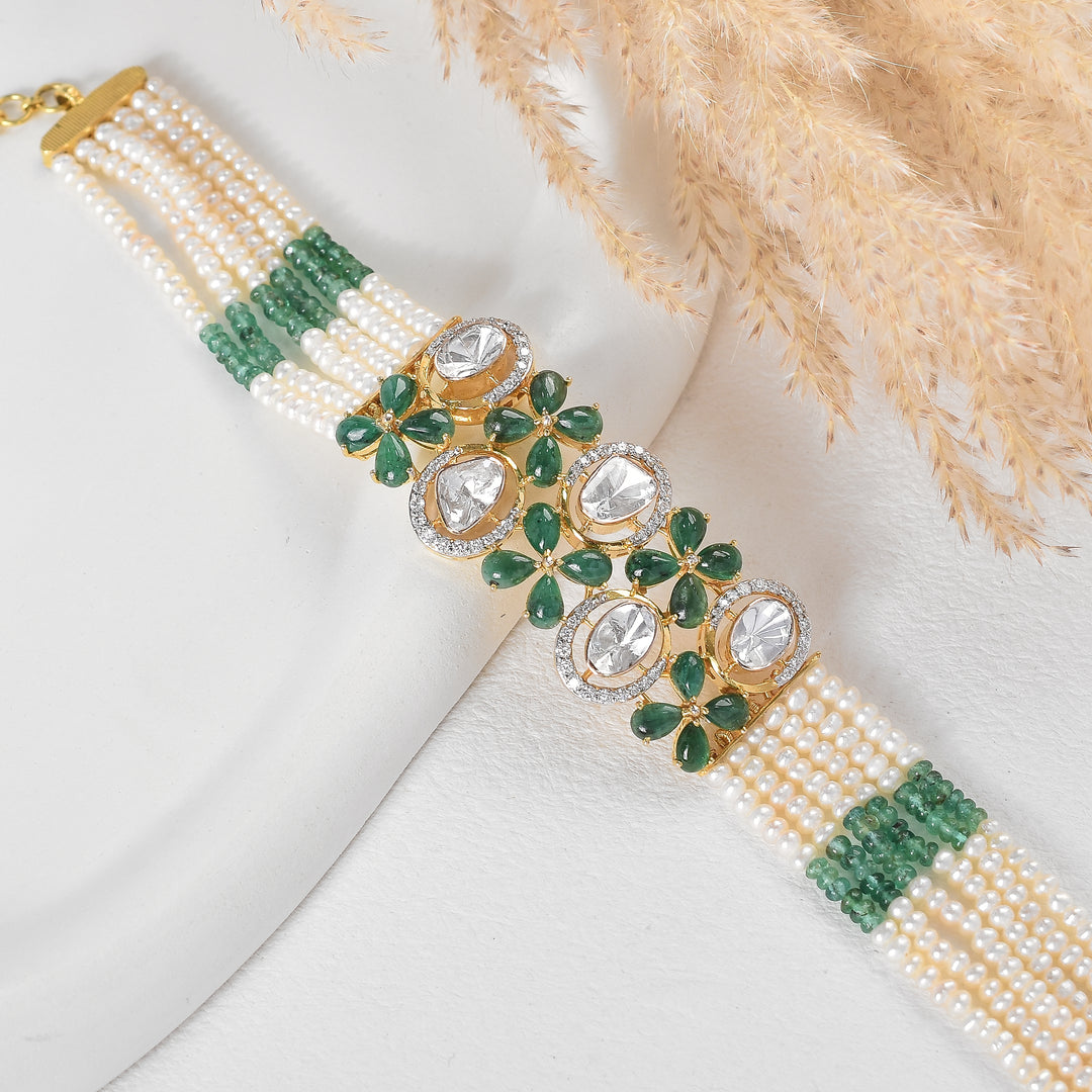 Emerald Bloom Lab Grown Polki Bracelet