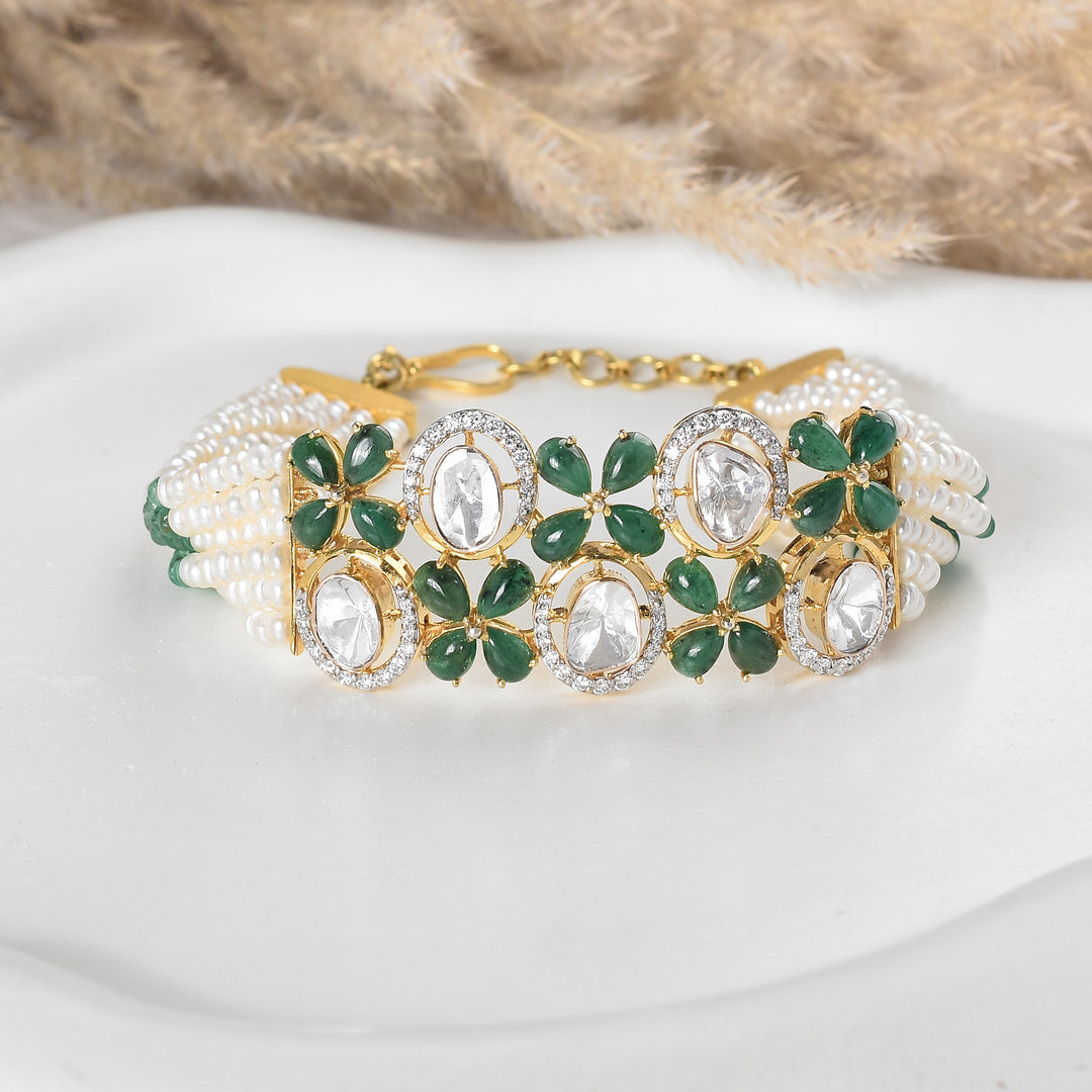 Emerald Bloom Lab Grown Polki Bracelet