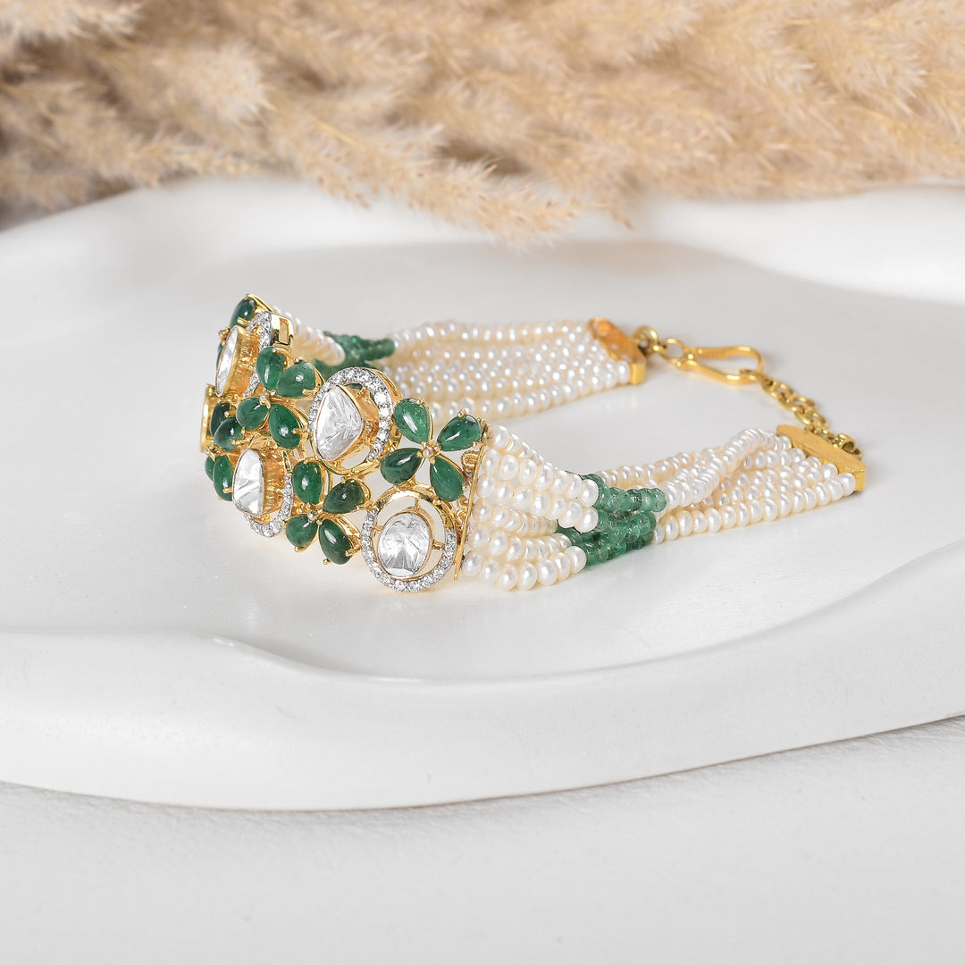 Emerald Bloom Lab Grown Polki Bracelet