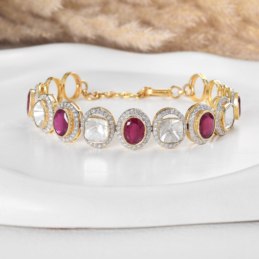 Ruby Radiance Lab-Grown Polki Bracelet