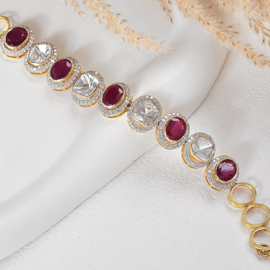 Ruby Radiance Lab-Grown Polki Bracelet