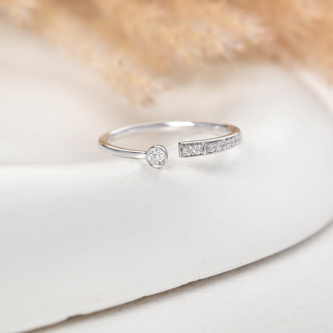 Minimalist Open-End Diamond Ring with Bezel & Pave Setting
