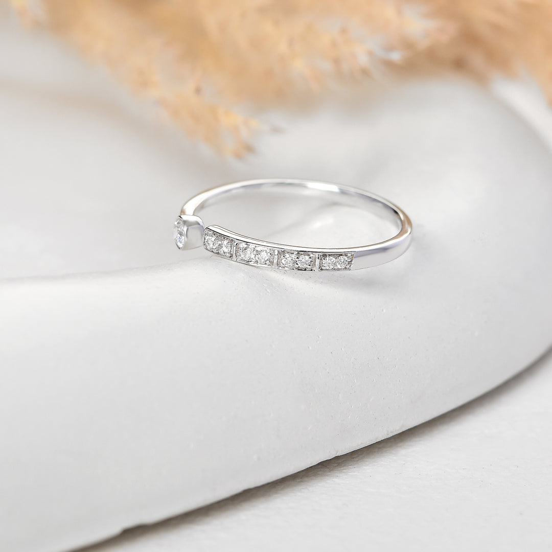 Minimalist Open-End Diamond Ring with Bezel & Pave Setting