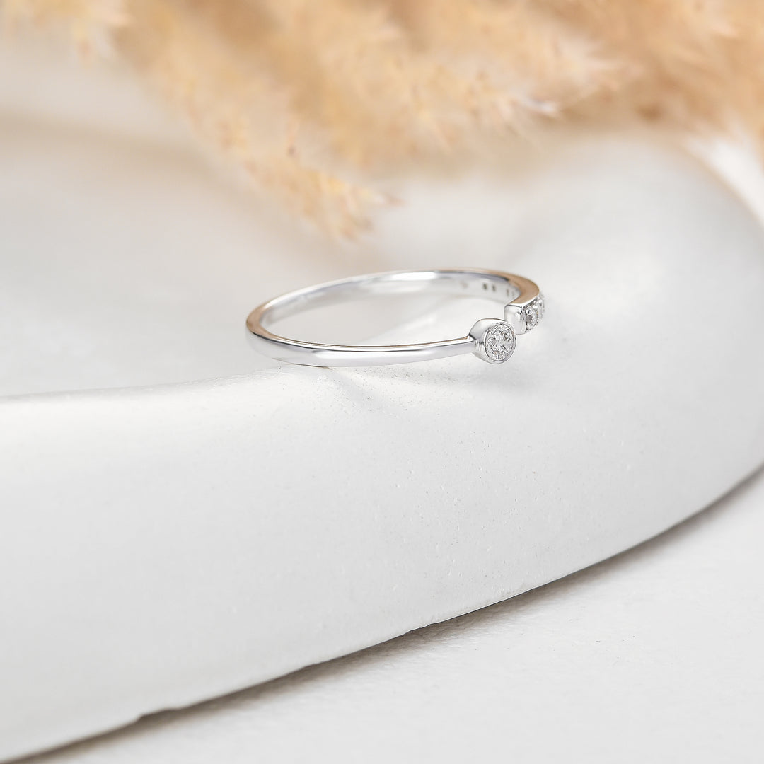Minimalist Open-End Diamond Ring with Bezel & Pave Setting