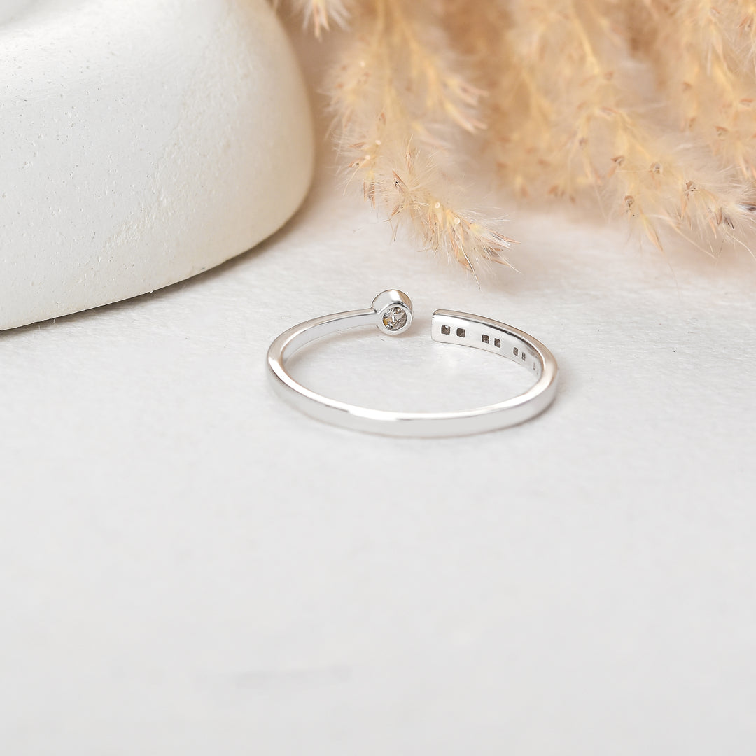 Minimalist Open-End Diamond Ring with Bezel & Pave Setting