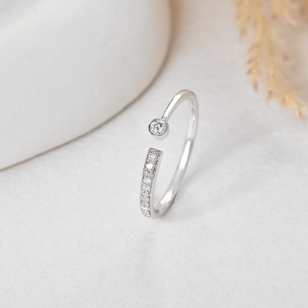 Minimalist Open-End Diamond Ring with Bezel & Pave Setting