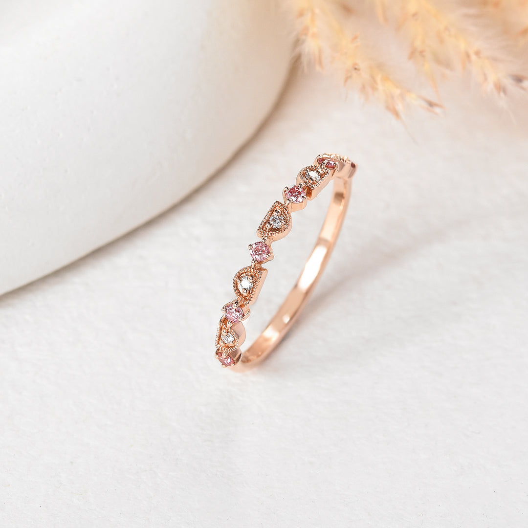 Vintage-Inspired Pink Diamond Half-Eternity Band