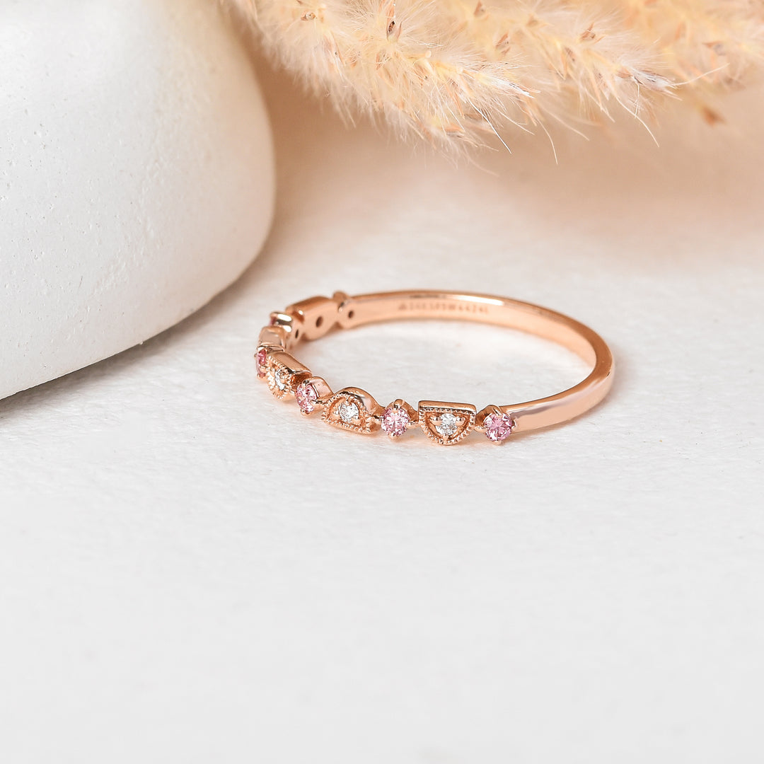 Vintage-Inspired Pink Diamond Half-Eternity Band
