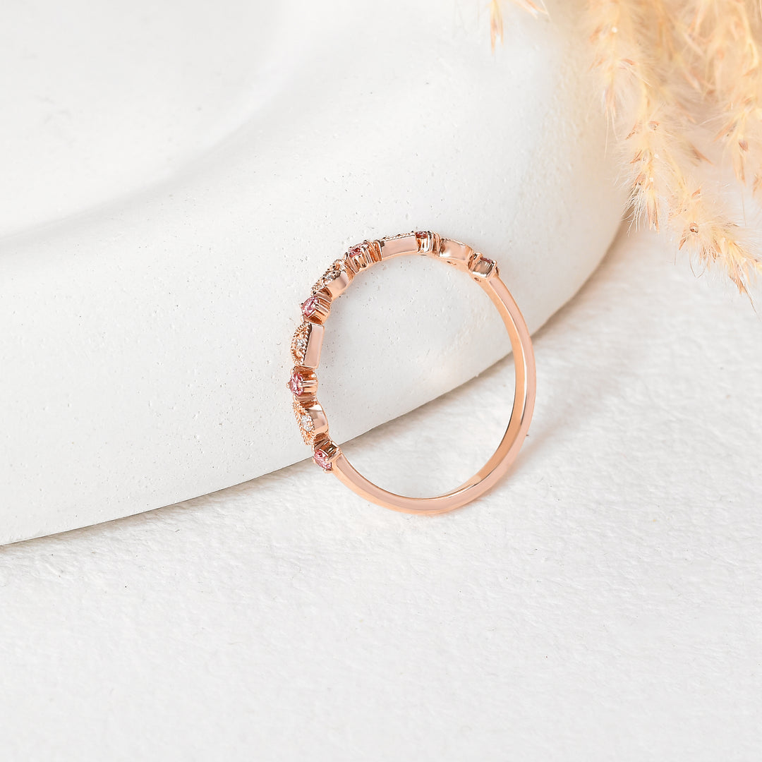 Vintage-Inspired Pink Diamond Half-Eternity Band