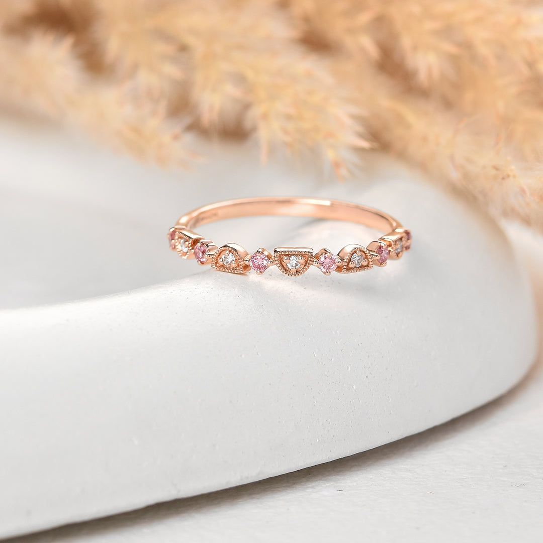 Vintage-Inspired Pink Diamond Half-Eternity Band
