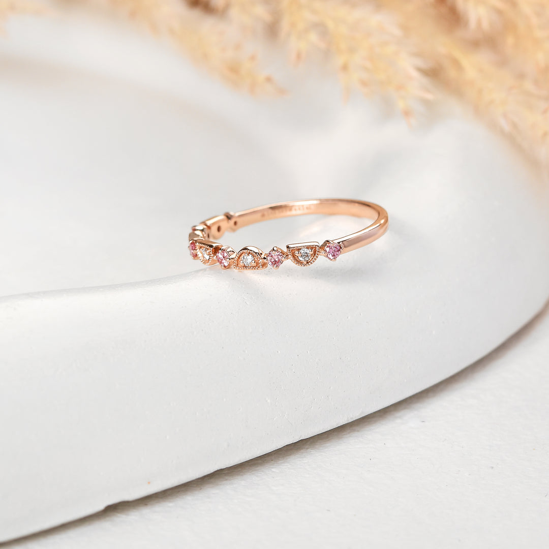 Vintage-Inspired Pink Diamond Half-Eternity Band