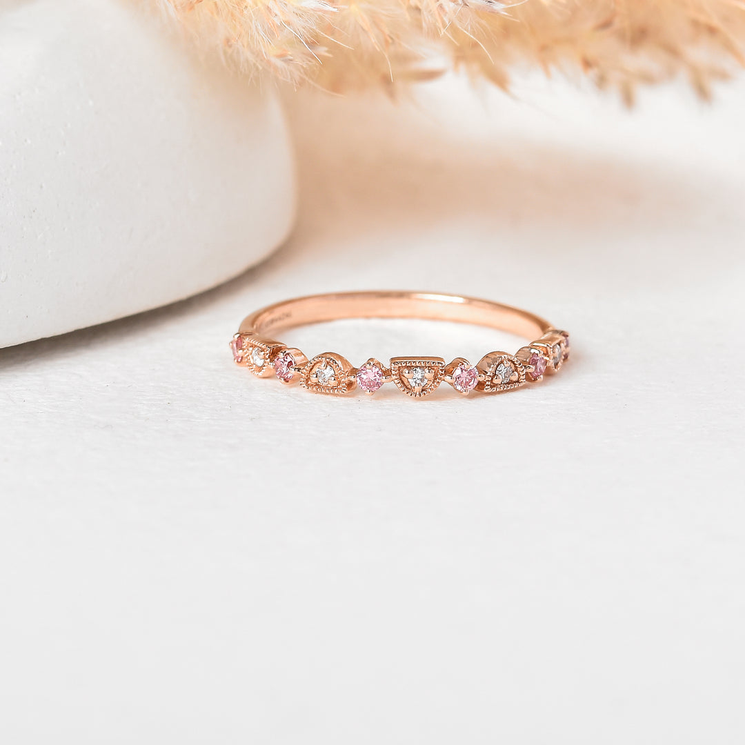 Vintage-Inspired Pink Diamond Half-Eternity Band