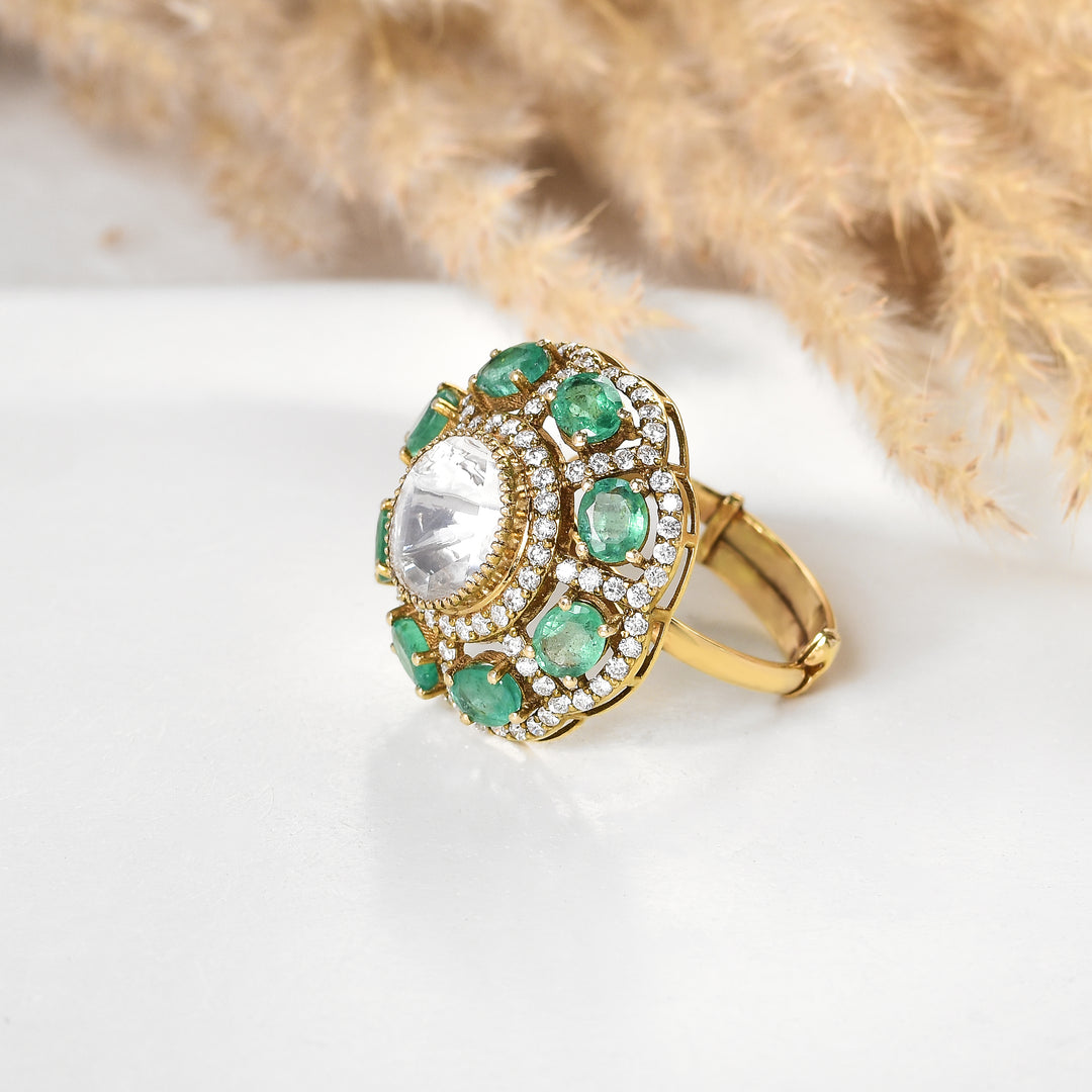 Antique Emerald Majesty Lab Grown Polki Ring