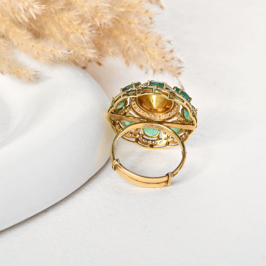 Antique Emerald Majesty Lab Grown Polki Ring