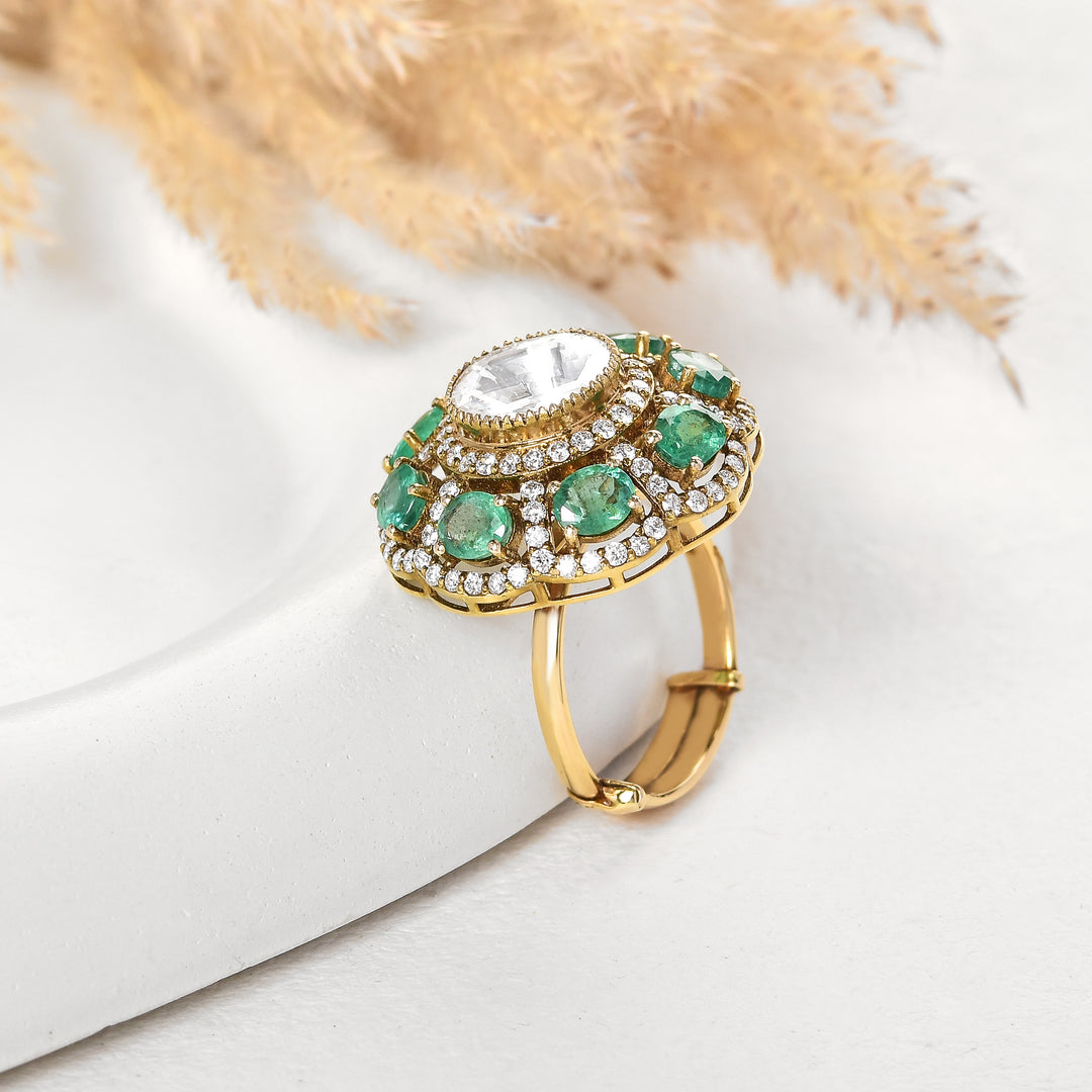Antique Emerald Majesty Lab Grown Polki Ring