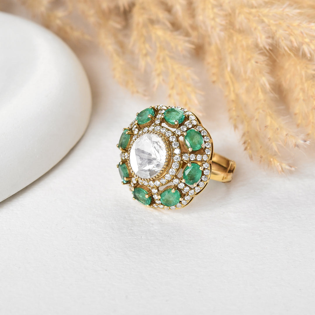 Antique Emerald Majesty Lab Grown Polki Ring