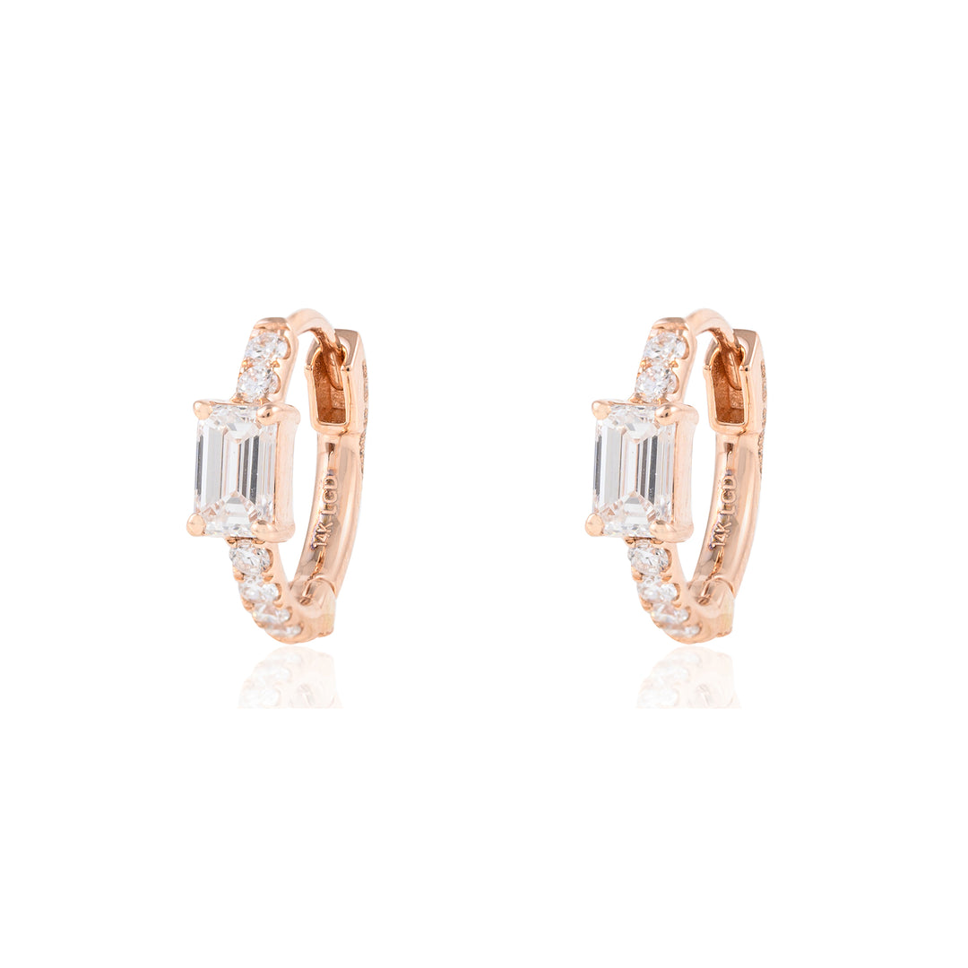 Emerald Cut Solitaire Hoops