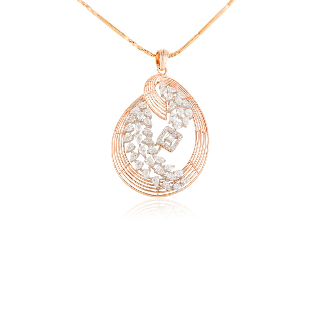 Twisted Droplet Diamond Pendant and Earrings Set (Without Chain)