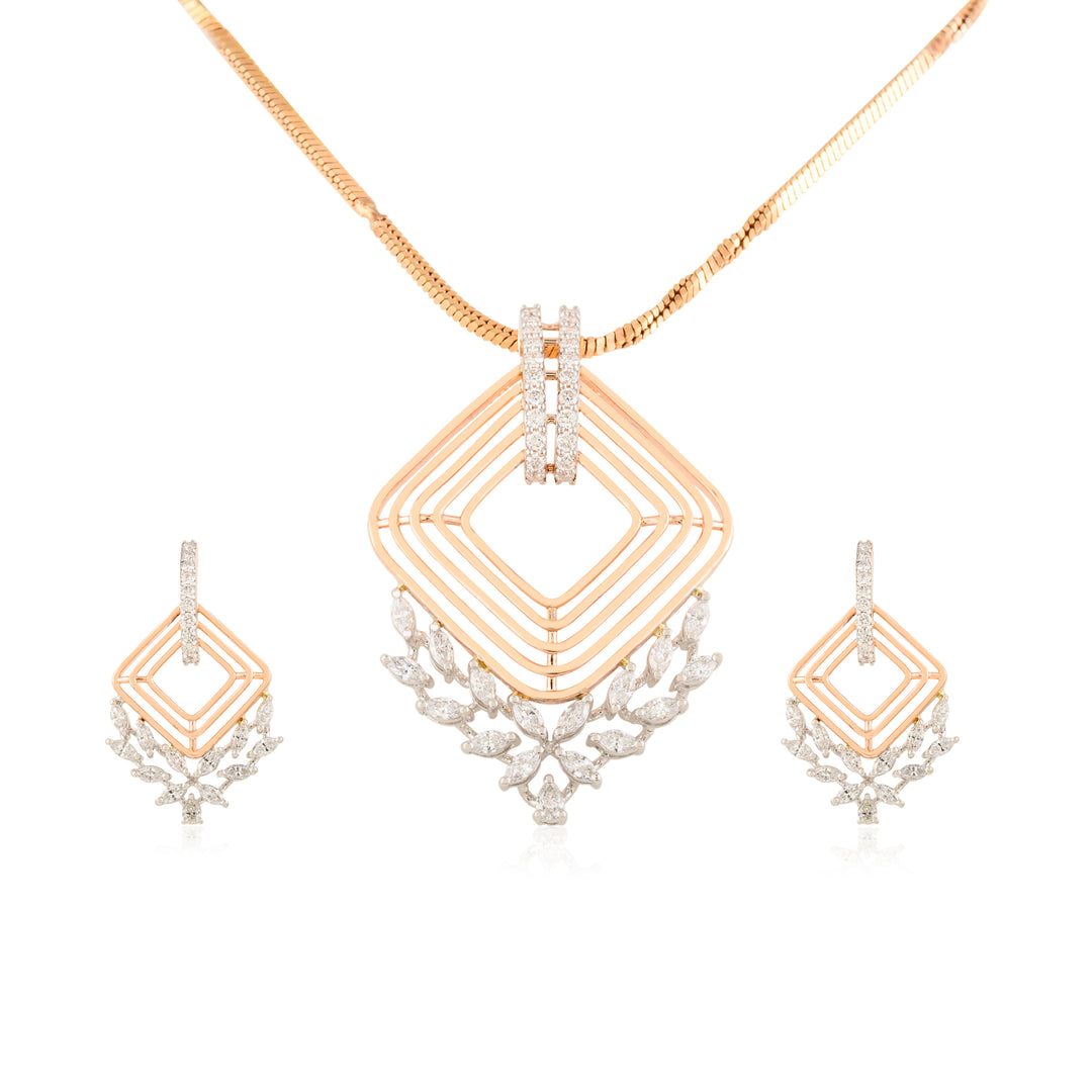 Geometric Square Pendant & Earring Set (Without Chain)