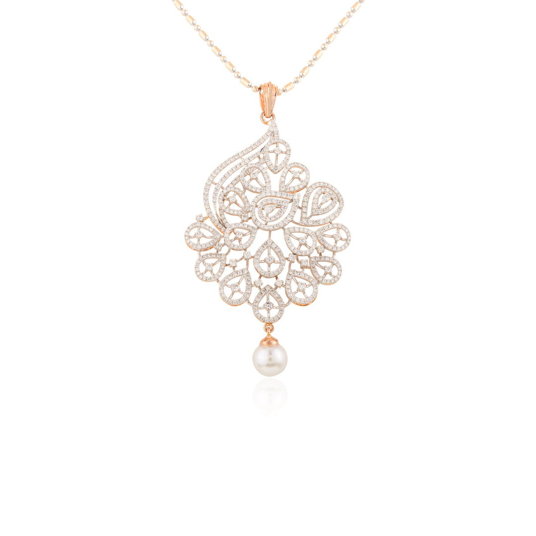 Peacock Motif Pendant & Earring Set with pearl drop (Without Chain)