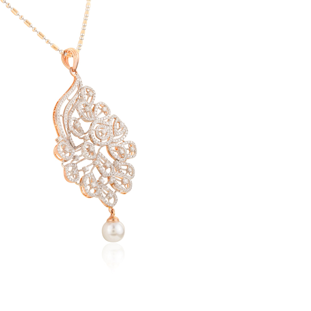 Peacock Motif Pendant & Earring Set with pearl drop (Without Chain)