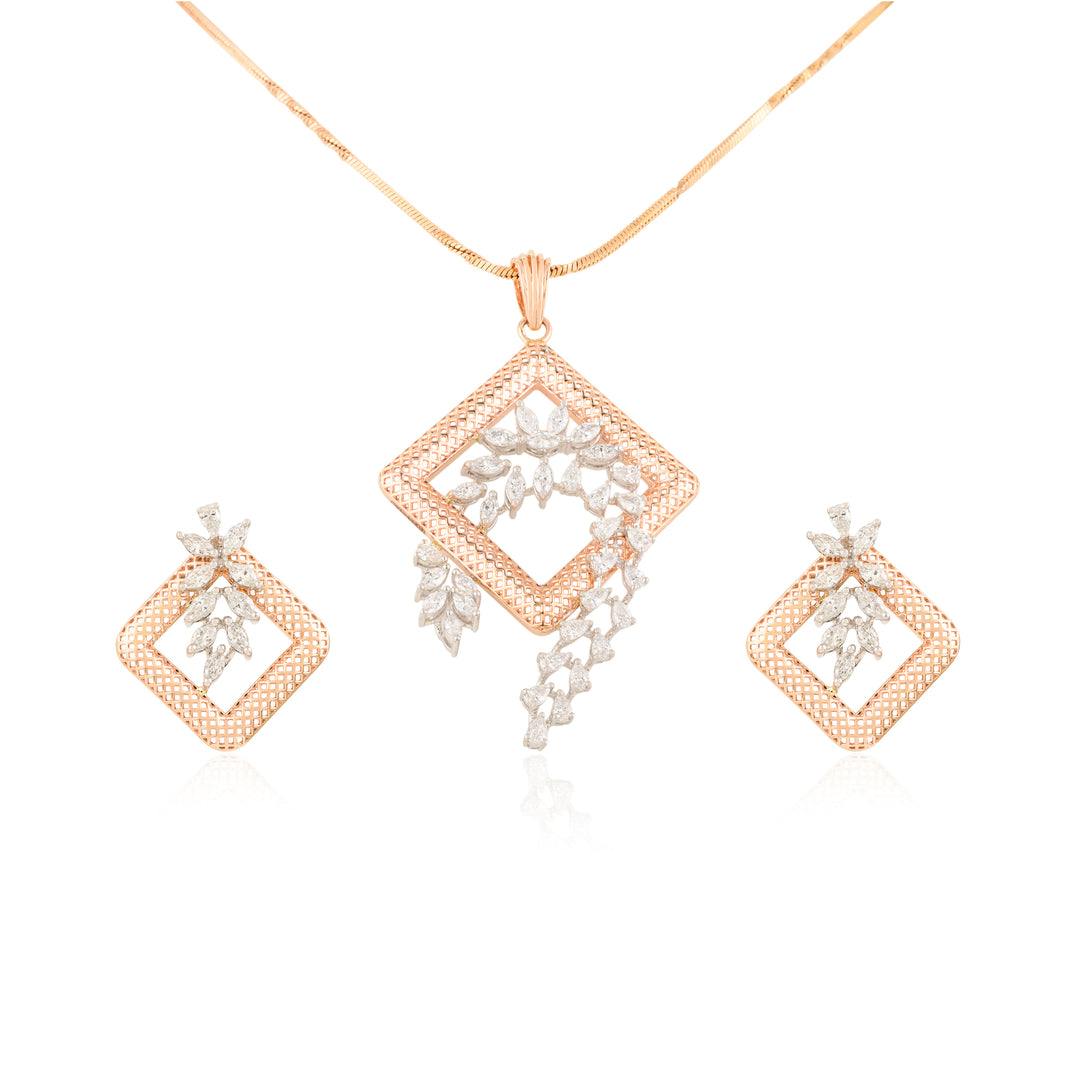 Geometric Shape Pendant And Earring Set (Without Chain)