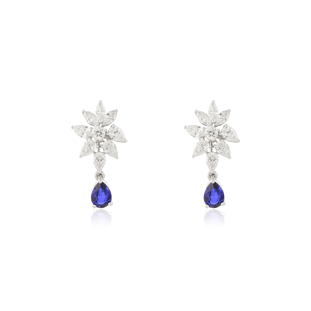 Lab-created Blue sapphire & Diamond Cluster Drop Earrings