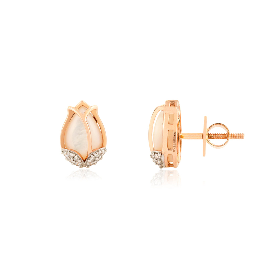Lotus Bloom Moonstone & Diamond Stud