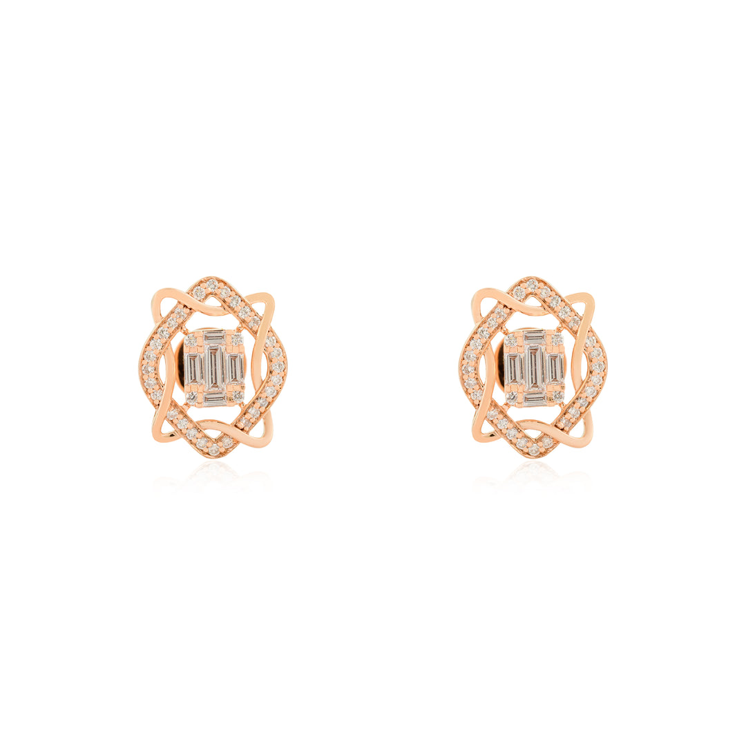 Emerald Cut Diamond Surrounded Stud