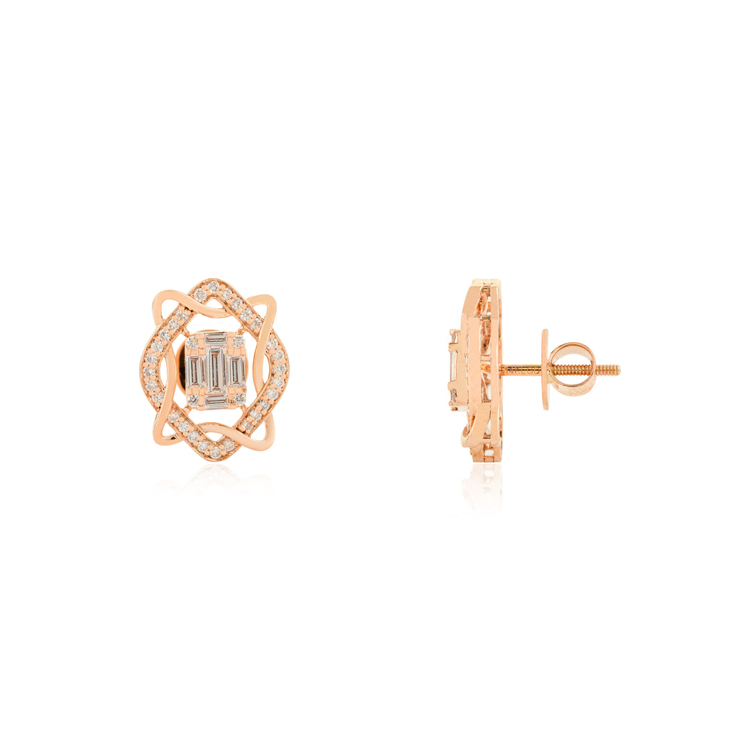 Emerald Cut Diamond Surrounded Stud